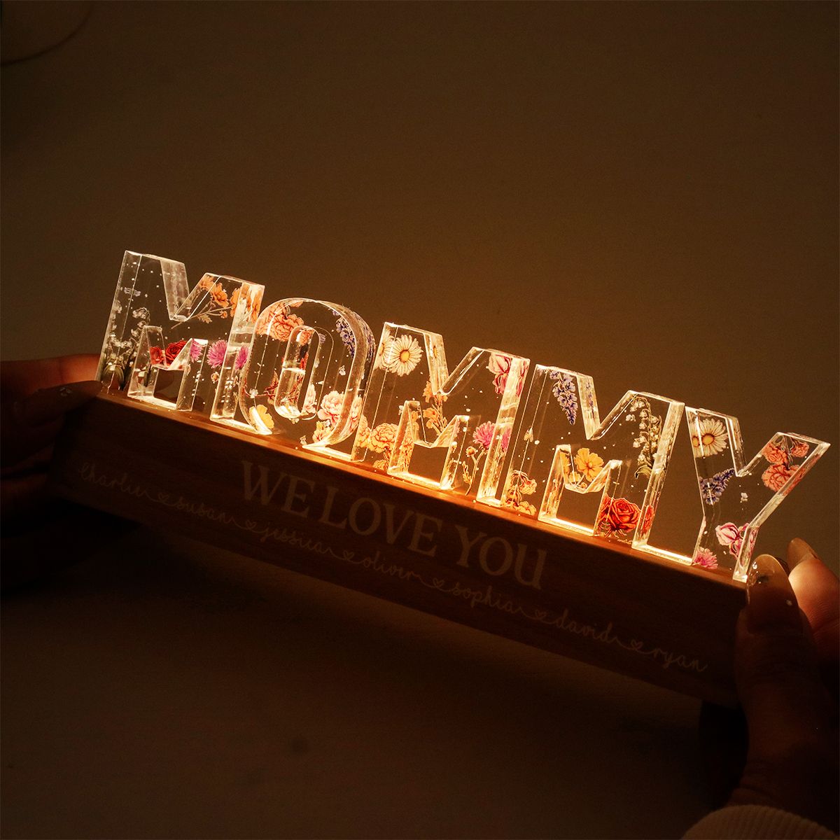 Custom Flower Printed LED Night Light, Birth Month Flower, Mother's Day Gift For Mom, For Grandma, For Wife