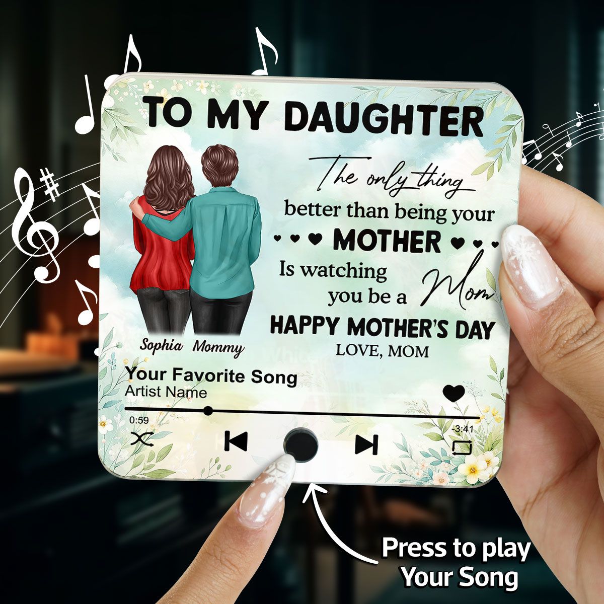 To My Daughter From Mom Personalized Music Fridge Magnet, Heartfelt 2025 Mother's Day Gift For Daughter