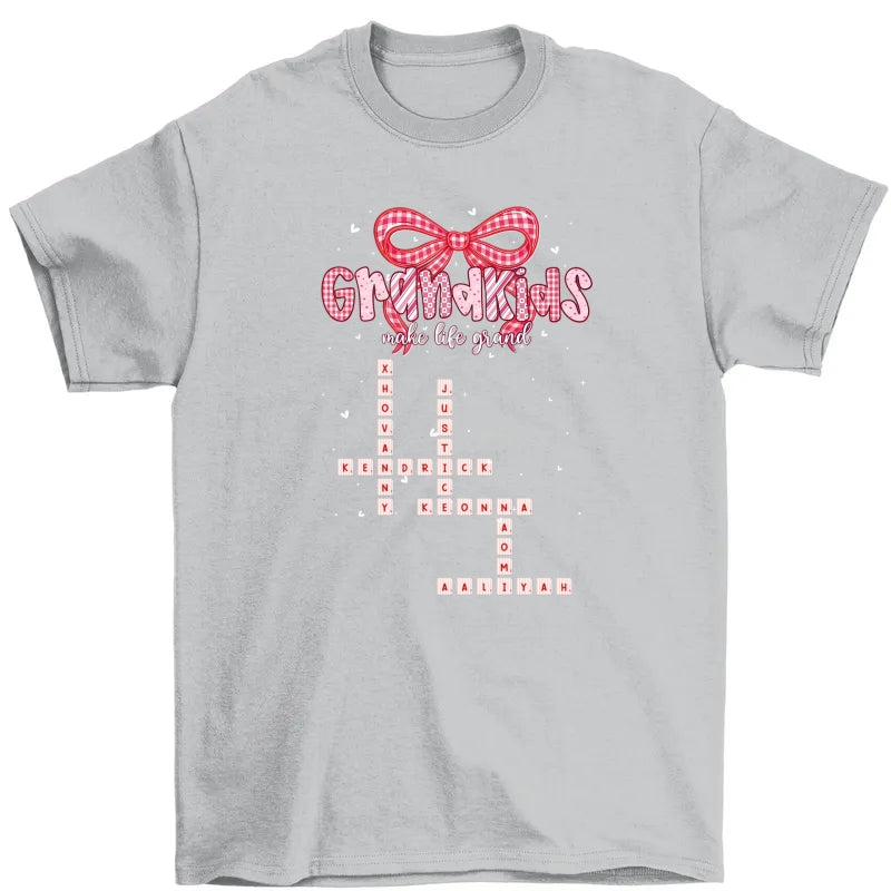 Grandkids Make Life Grand Preppy Valentine Pattern Crossword Puzzle Art - Personalized Shirt - Valentine's Day Gift For Grandma