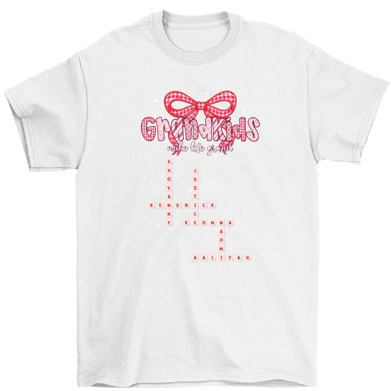 Grandkids Make Life Grand Preppy Valentine Pattern Crossword Puzzle Art - Personalized Shirt - Valentine's Day Gift For Grandma
