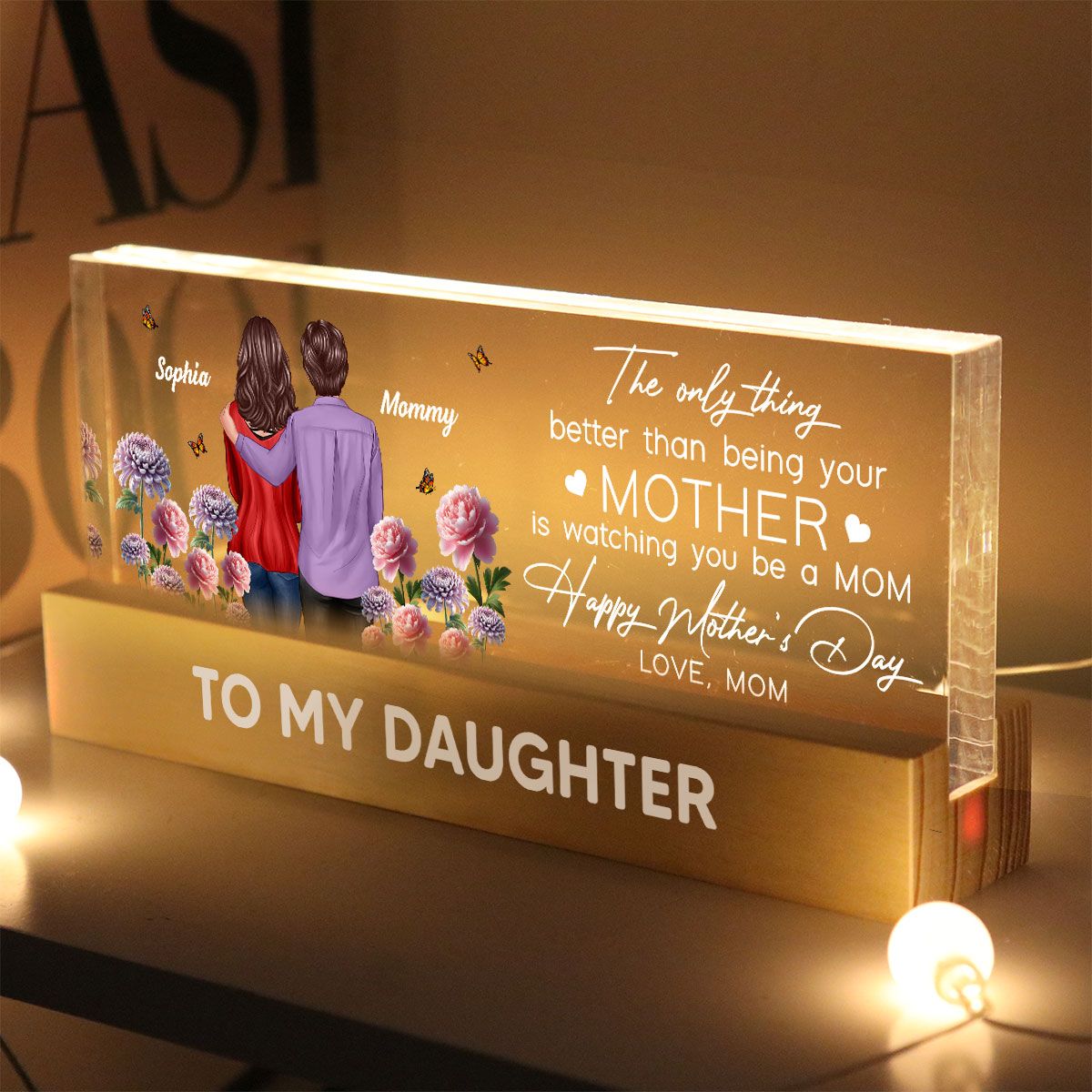 To My Daughter From Mom Happy Mother's Day Birth Flower Personalized Acrylic Block LED Night Light