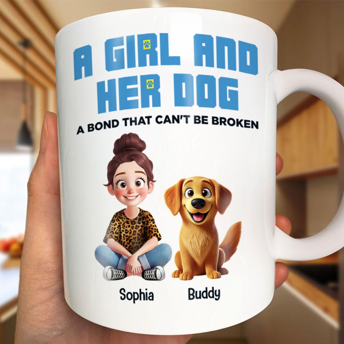 Animation Cartoon A Girl Boy And Dogs A Bond That Can't Be Broken Personalized Mug, Gift For Dog Lovers