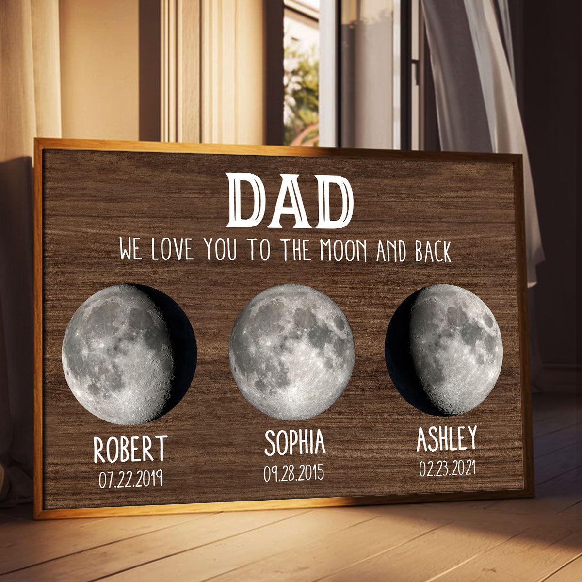 Dad We Love You To The Moon And Back Custom Birth Moon Phase Personalized Canvas, Father's Day Gift, Birthday Gift For Dad, Husband