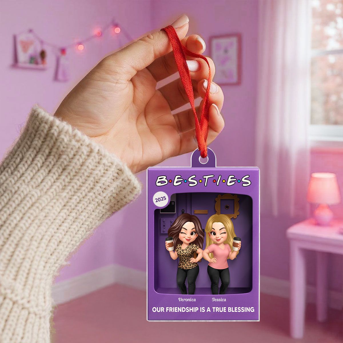 Besties Forever Best Friends Purple Toy Box Style Personalized Acrylic Ornament, Christmas Gift For Besties