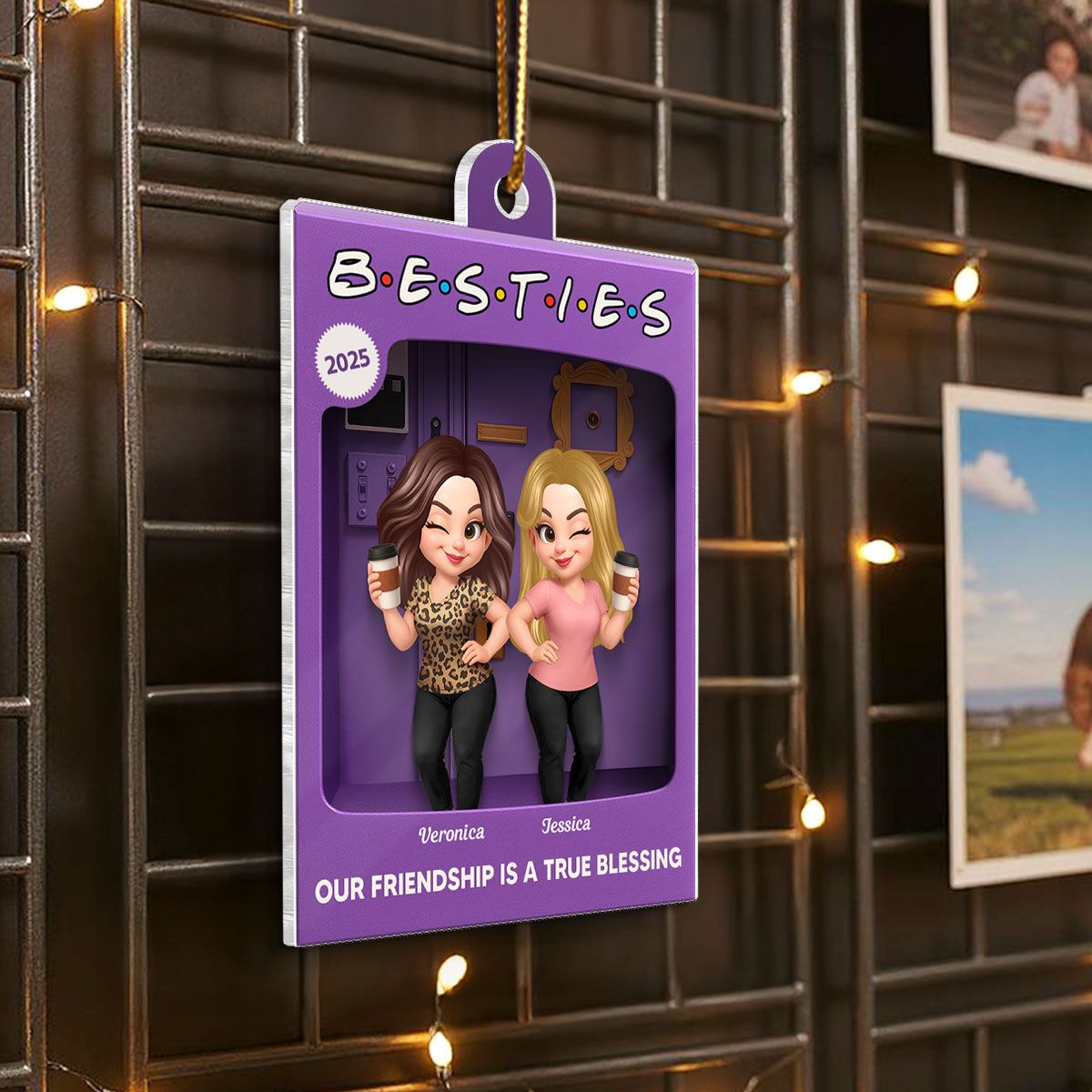 Besties Forever Best Friends Purple Toy Box Style Personalized Acrylic Ornament, Christmas Gift For Besties