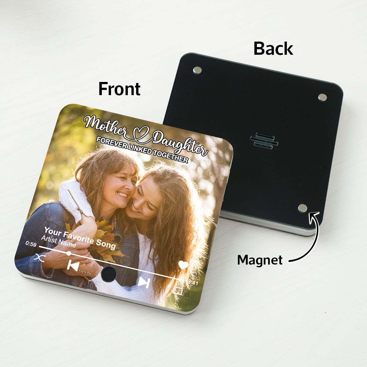 Mother & Daughters Sons Forever Linked Together Upload Photo Personalized Music Fridge Magnet, Heartfelt Mother's Day Gift , Birthday Gift For Mom