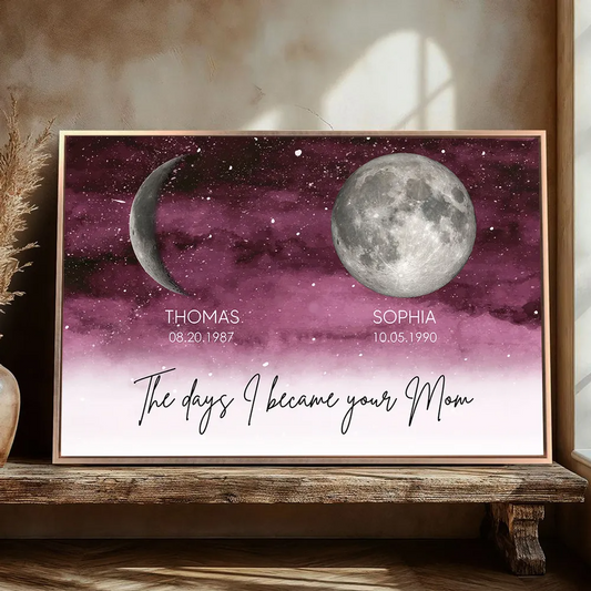 Starry Night The Day You Became Mom Custom Birth Moon Phase Personalized Canvas, Heartfelt Mother's Day Gift For Mom, Grandma