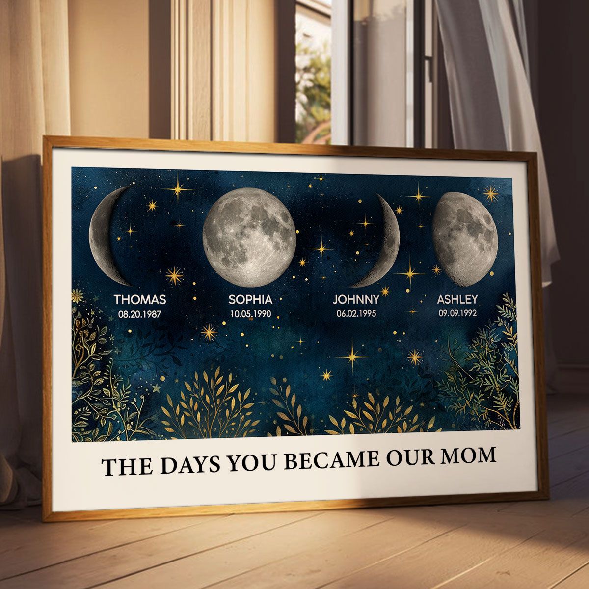Beautiful Night Sky Custom Birth Moon Phase The Day You Became Our Mom Personalized Canvas, Mother's Day Gift