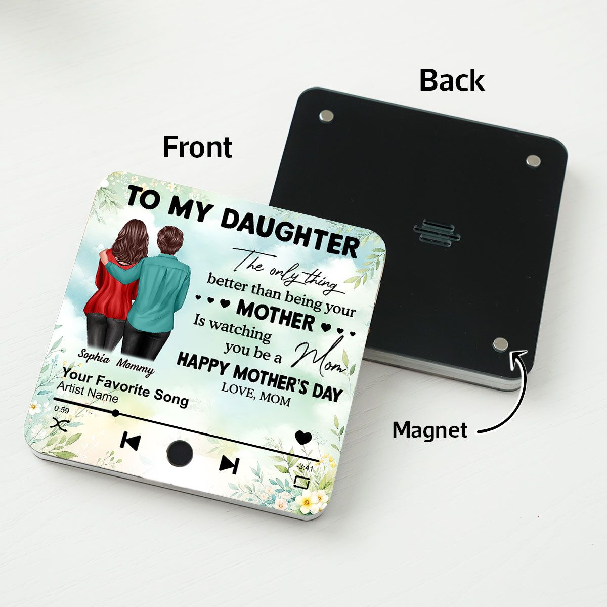 To My Daughter From Mom Personalized Music Fridge Magnet, Heartfelt 2025 Mother's Day Gift For Daughter