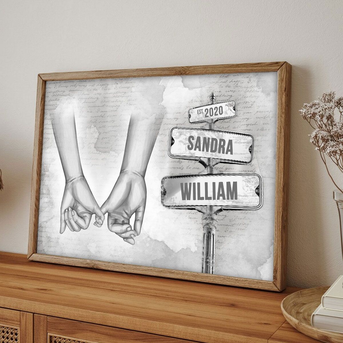 Personalized Vintage Couple Hands Pinky Promise Post Sign Canvas, Valentine's Day Gift Anniversary Gift for Couples