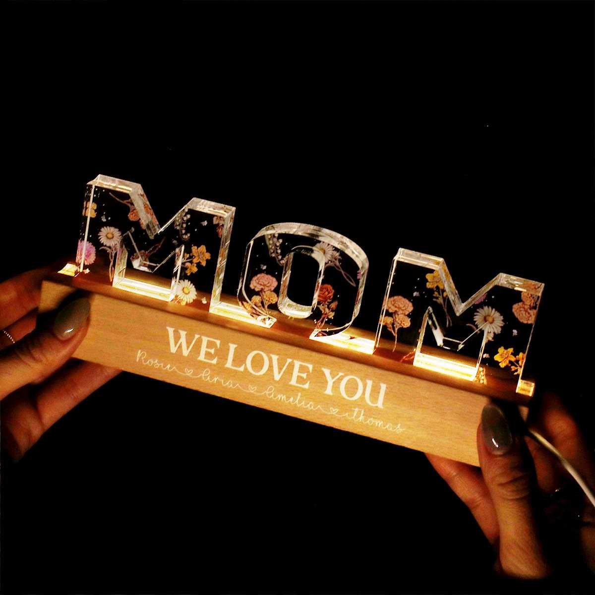 Custom Flower Printed LED Night Light, Birth Month Flower, Mother's Day Gift For Mom, For Grandma, For Wife