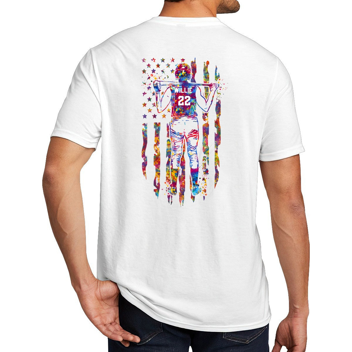 Personalized Colorful Back Printed Shirt, Gift for Softball Lovers