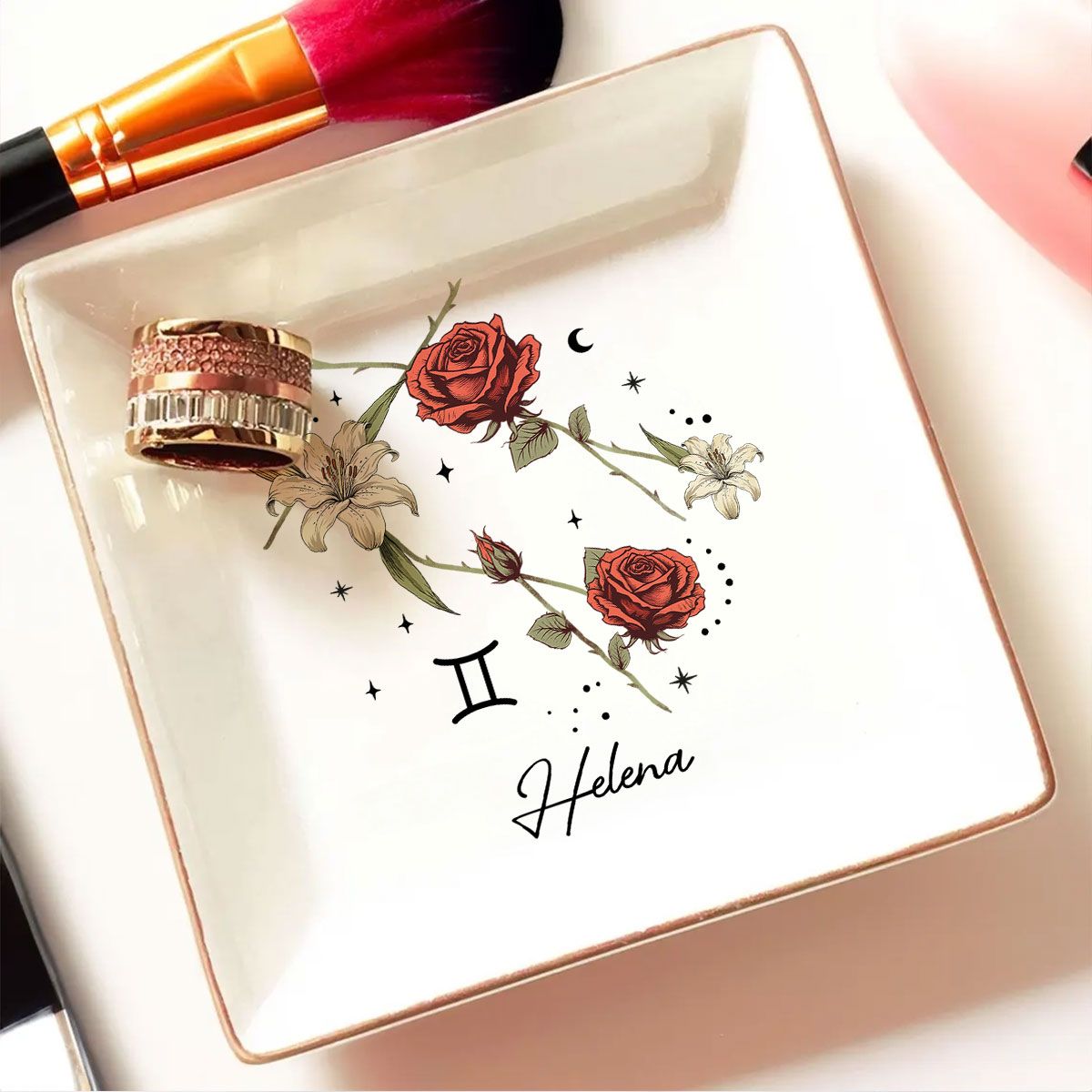Zodiac Sign Birth Month Flower Personalized Jewelry Dish, Gifts For Friends, Daughter, Birthday Gifts