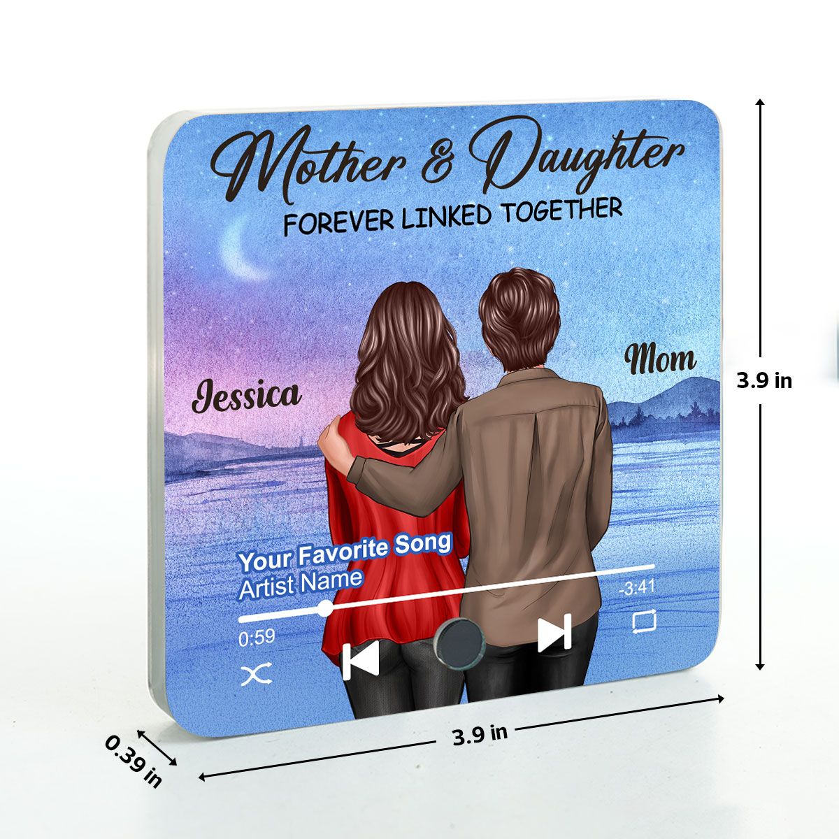 Beautiful Landscape Mother & Daughter Forever Linked Together Personalized Music Fridge Magnet, Heartfelt Mother's Day Gift For Mom, Gift For Daughter