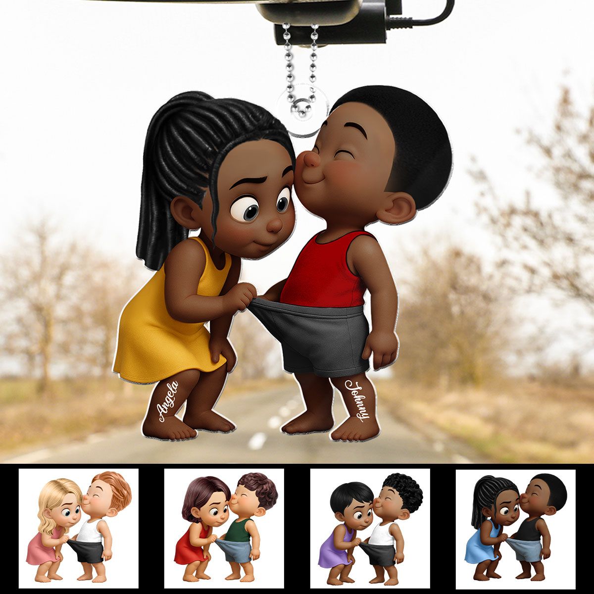 Funny Cartoon Couple Personalized Acrylic Car Hanger, Car Ornament, Anniversary Gift for him, Gift for her