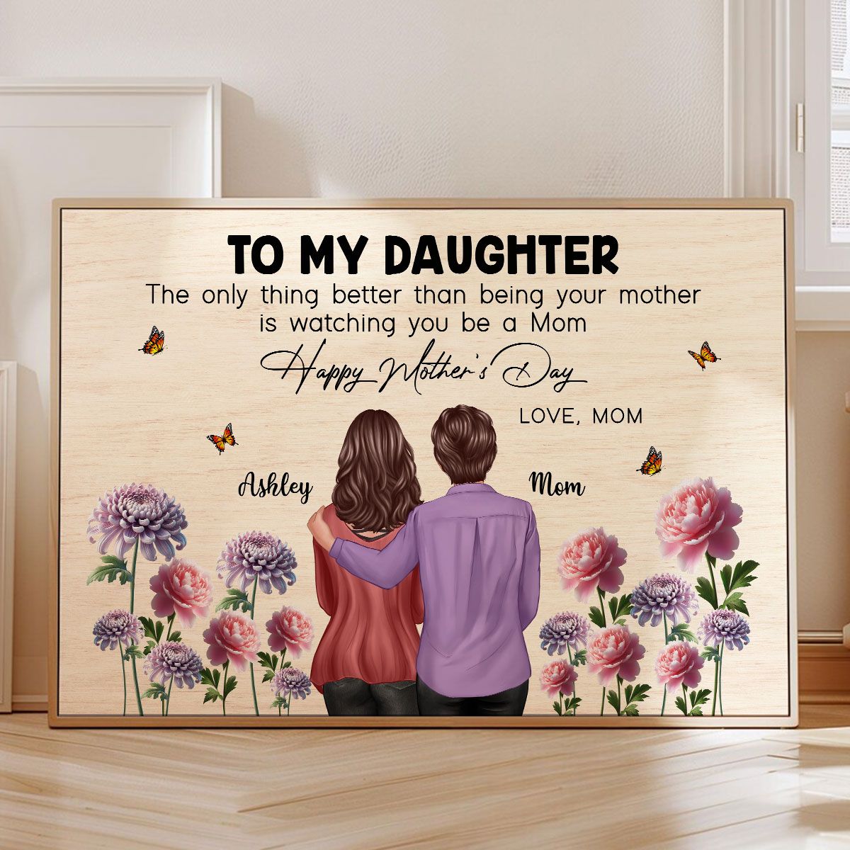 To My Daughter From Mom Happy Mother's Day Birth Flower Personalized Canvas, Mother's Day Gift For Daughter