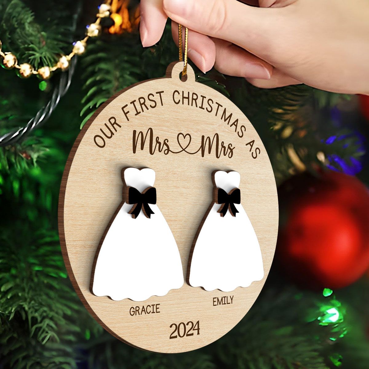First Christmas Wedding Mr Mrs Personalized 3-Layer Wooden Ornament, Newlywed Gift Christmas Gift