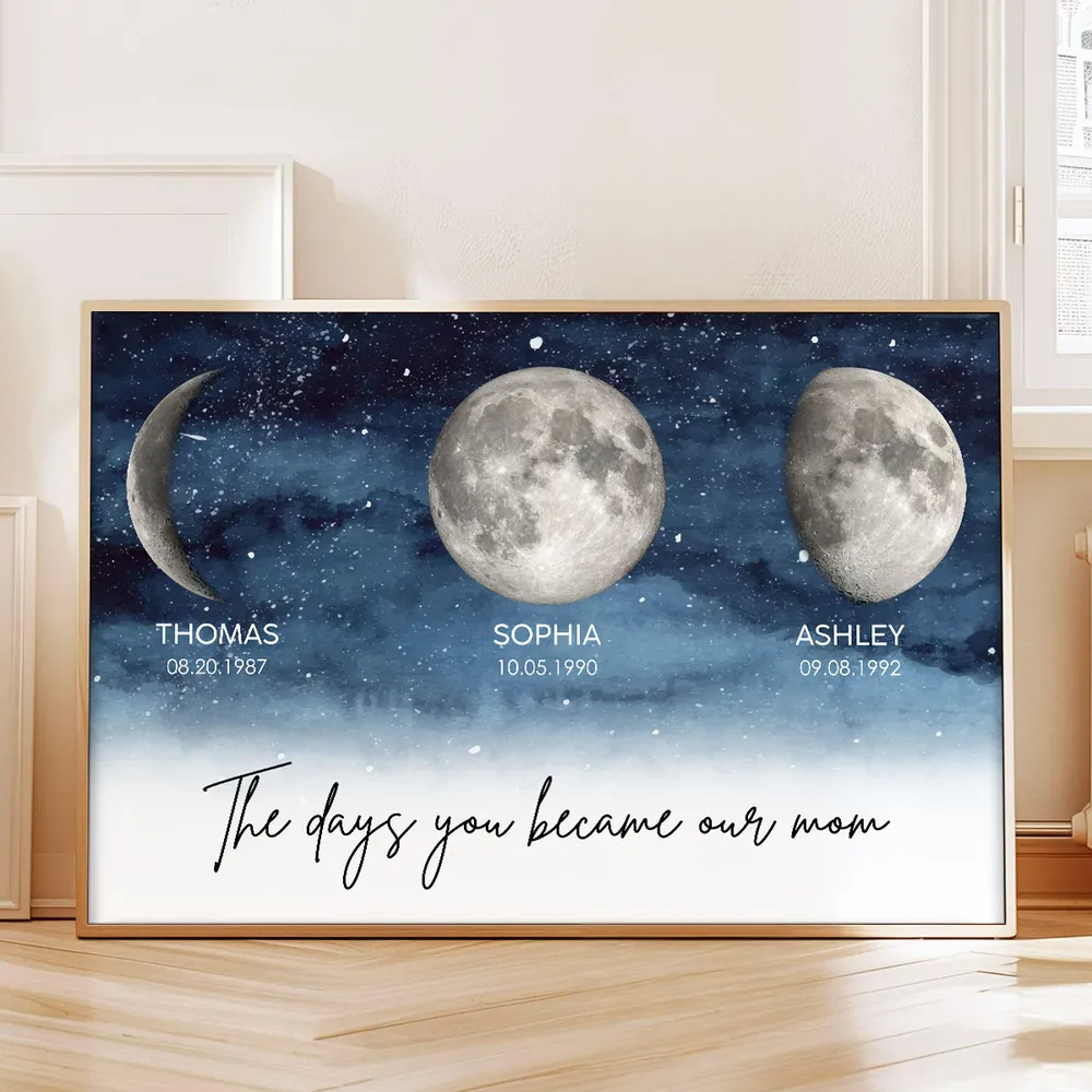 Starry Night The Day You Became Mom Custom Birth Moon Phase Personalized Canvas, Heartfelt Mother's Day Gift For Mom, Grandma