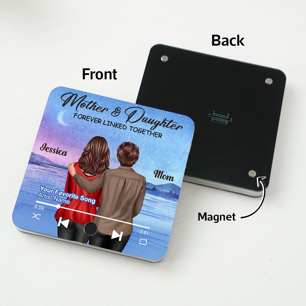 Beautiful Landscape Mother & Daughter Forever Linked Together Personalized Music Fridge Magnet, Heartfelt Mother's Day Gift For Mom, Gift For Daughter