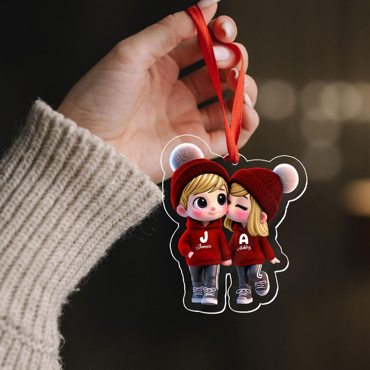 Cute Cartoon Couple Walking Personalized Car Ornament, Gift for him, Gift for her