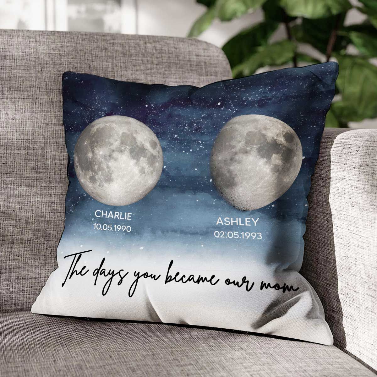 Starry Night Custom Birthday Moon Phase The Day You Became Mom Personalized Pillow, Mother's Day Gift