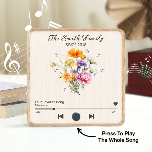 Birth Month Flower Bouquet Family Name Personalized Music Fridge Magnet
