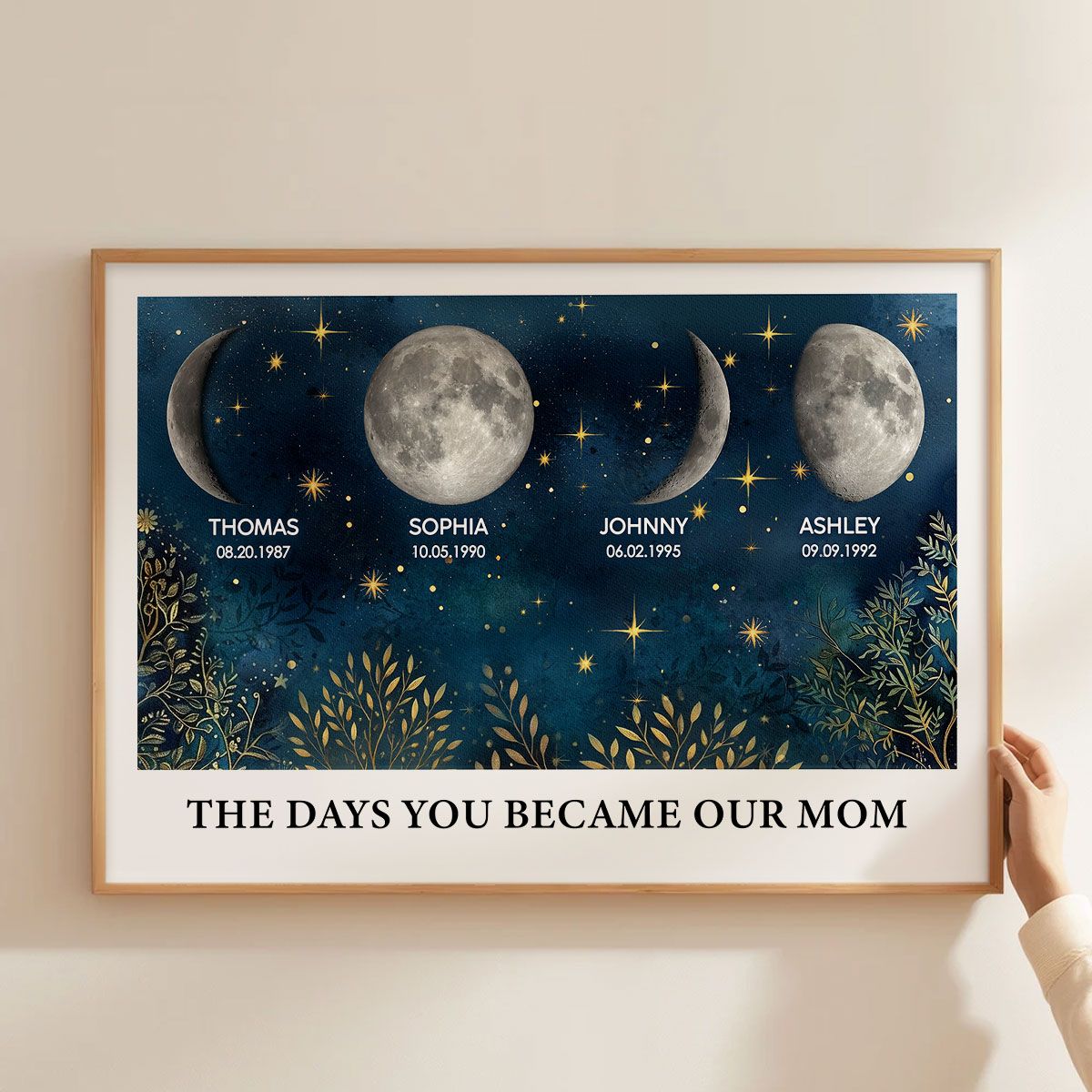 Beautiful Night Sky Custom Birth Moon Phase The Day You Became Our Mom Personalized Canvas, Mother's Day Gift