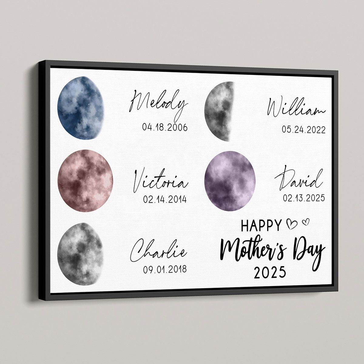 Colorful Birth Moon Phase The Day You Become Mom Grandma Personalized Canvas, Mother's Day Gift