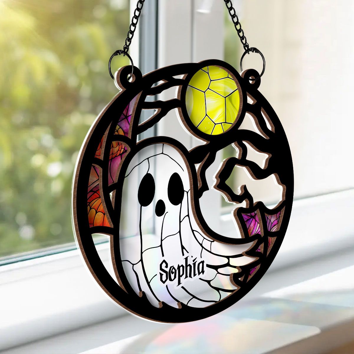 Grandma Mom Family Boo Crew Personalized Suncatcher, Halloween Decor