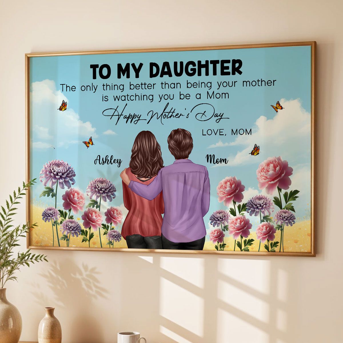 To My Daughter From Mom Happy Mother's Day Birth Flower Personalized Canvas, Mother's Day Gift For Daughter