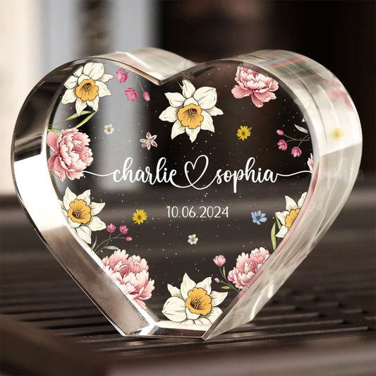 Couple Name Birth Month Flower Premium Crystal Heart LED, Unique Personalized Gift For Couple, For Him, For Her, Perfect Last-minute Valentine's Gift