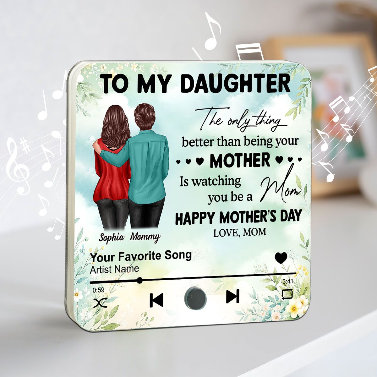 To My Daughter From Mom Personalized Music Fridge Magnet, Heartfelt 2025 Mother's Day Gift For Daughter