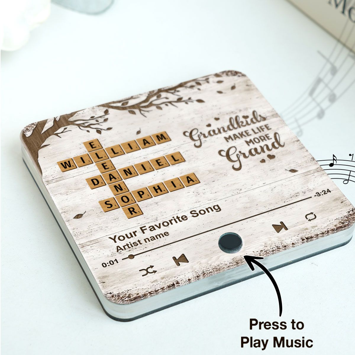 Grandkids Make Life More Grand, Crossword Puzzle Art Personalized Music Fridge Magnet, Mother's Day Gift for Grandma