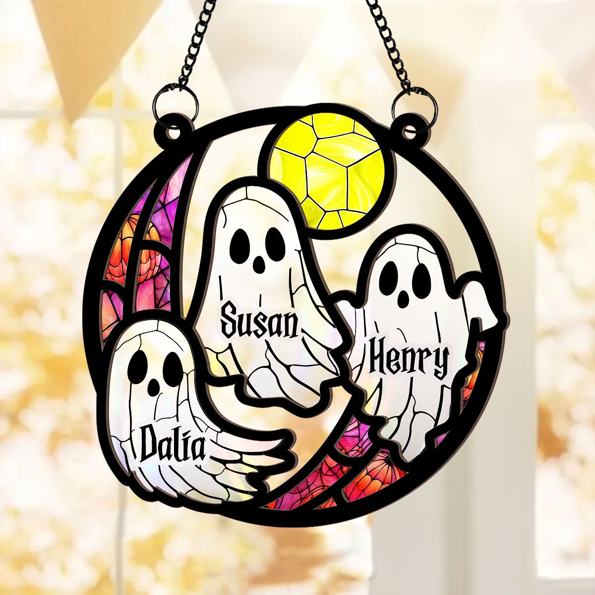 Grandma Mom Family Boo Crew Personalized Suncatcher, Halloween Decor