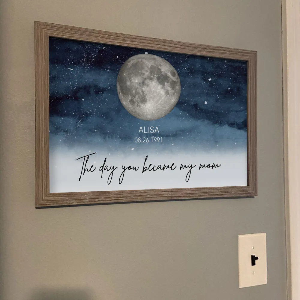 Starry Night The Day You Became Mom Custom Birth Moon Phase Personalized Canvas, Heartfelt Mother's Day Gift For Mom, Grandma