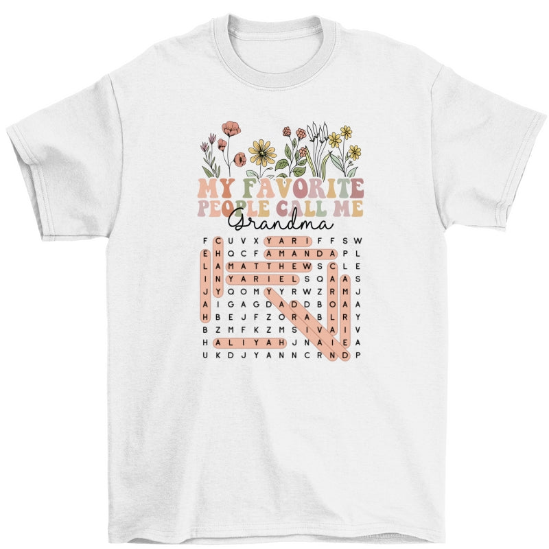 My Favorite People Call Me Grandma Floral Word Search Puzzle - Personalized Shirt - Mother's Day Gift For Grandma Mom