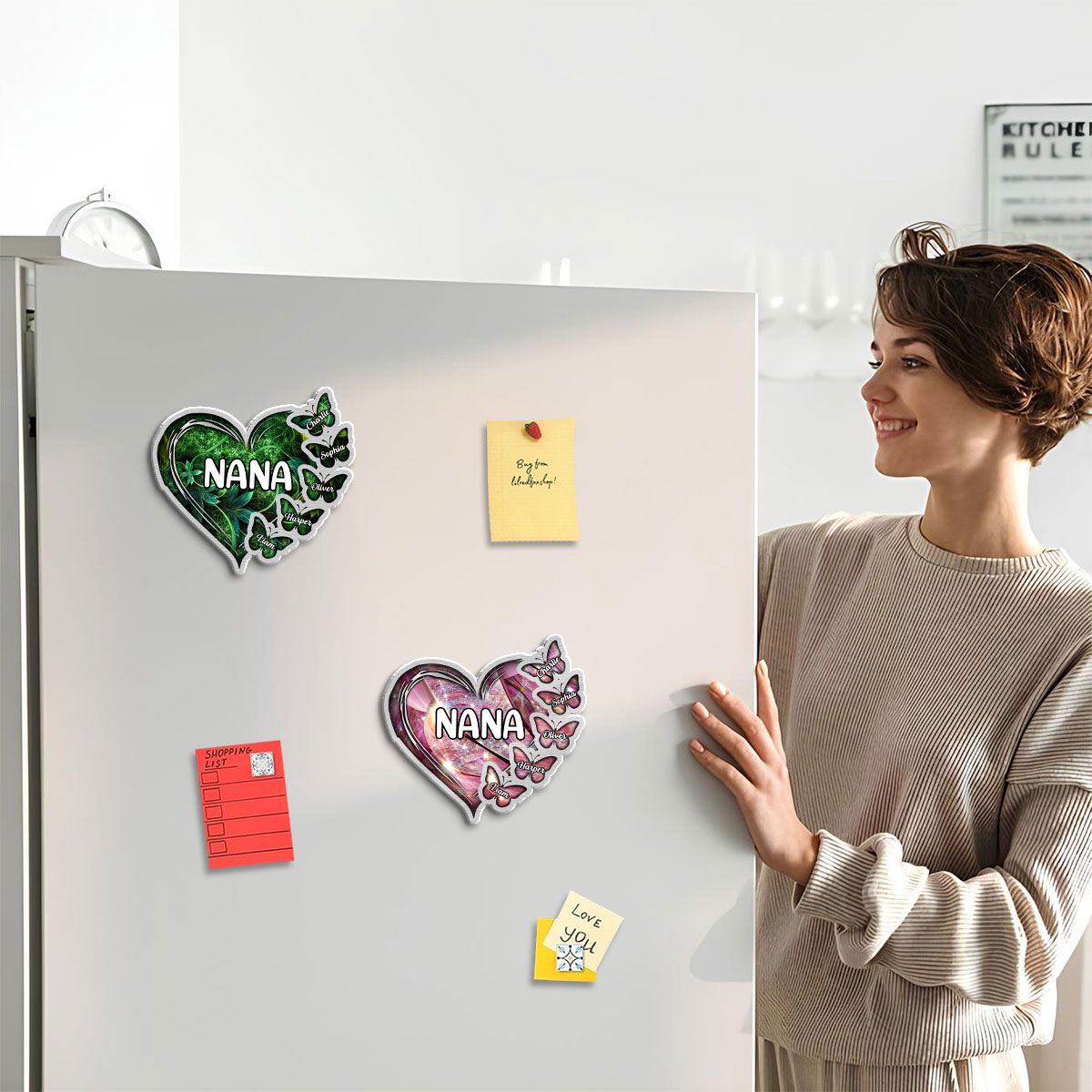 Sparkling Grandma Mom Heart Butterfly Kids Personalized Acrylic Magnet