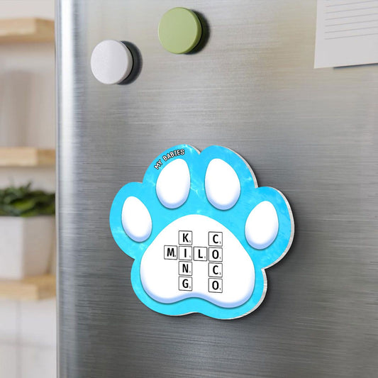 Dog Cat Pet Names Crossword Puzzle Art Personalized Paw Shaped Acrylic Fridge Magnet