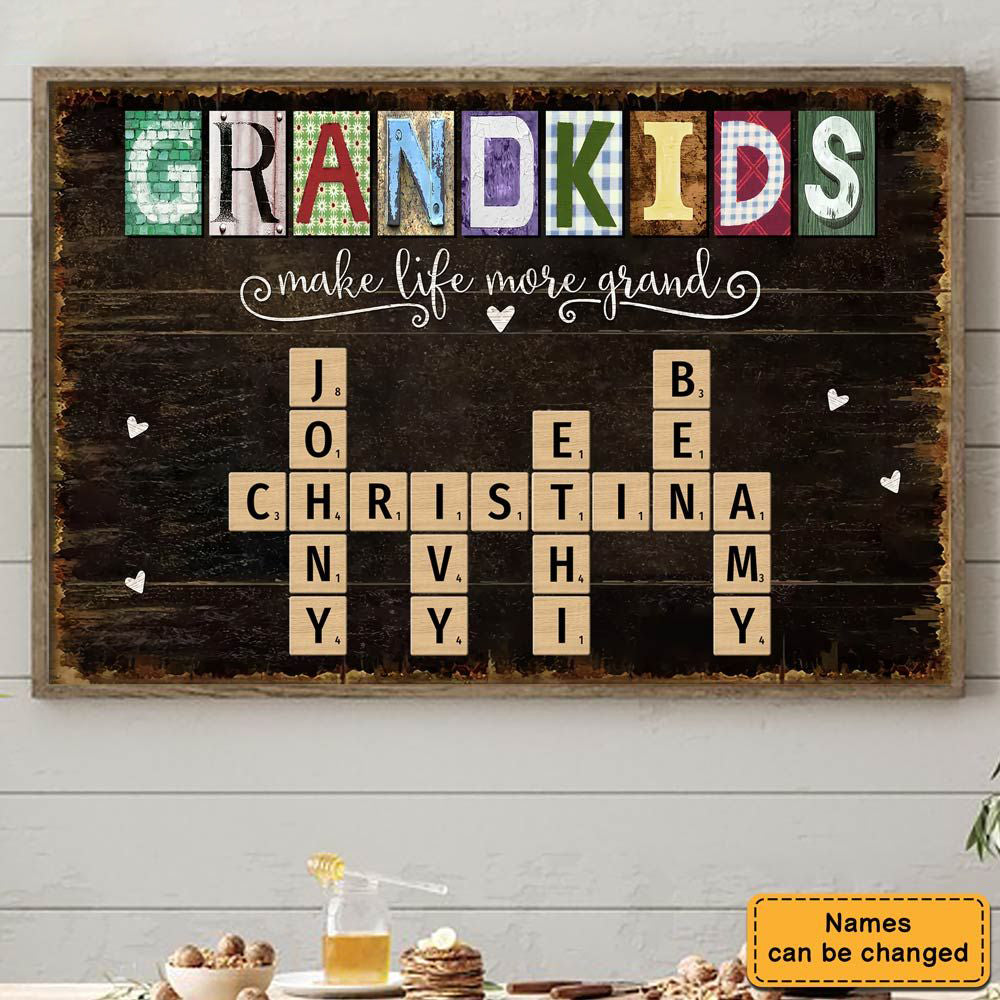 Personalized Grandkids Names Scrabble Gift For Grandparents Poster