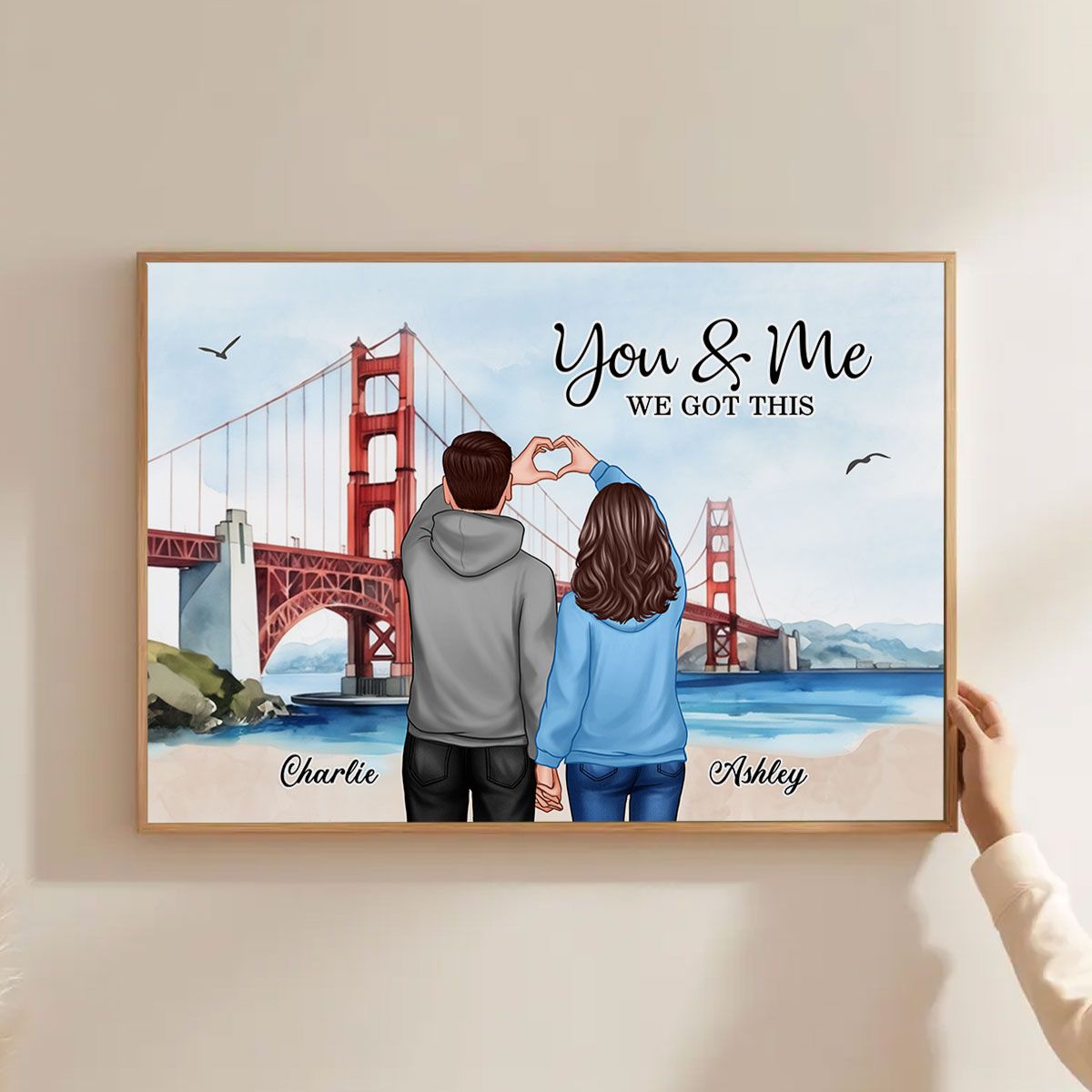 Personalized Couple Bridge Landscape Poster, Valentine's Day Gift, Anniversary Gift for Couples