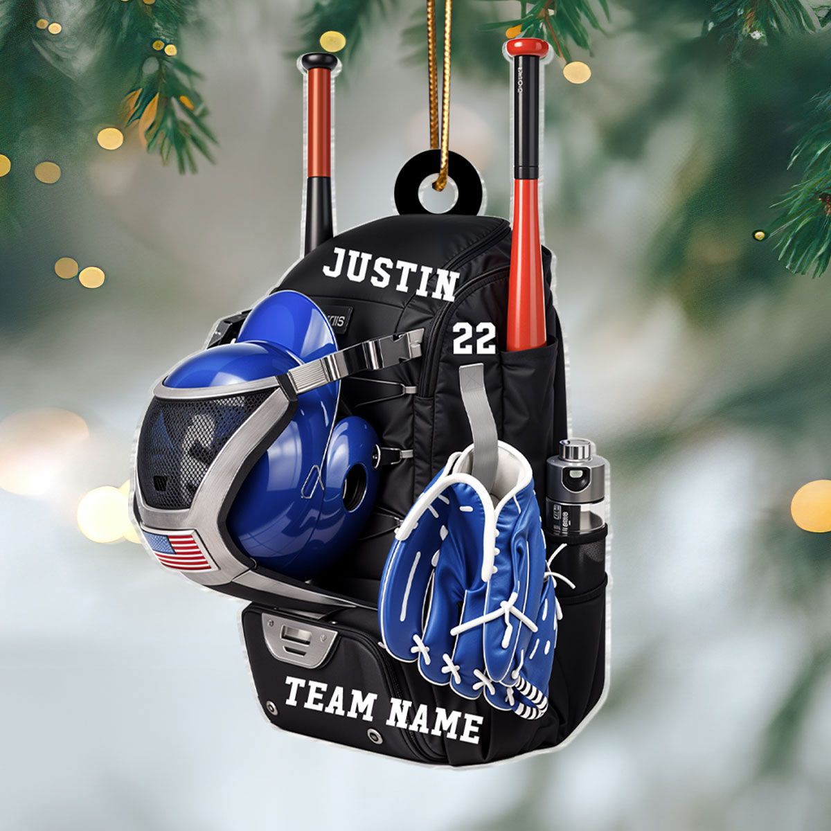 Personalized Baseball Softball Bag Personalized Acrylic Christmas Ornament, Baseball Player Name and Number, Custom Baseball Team Gifts