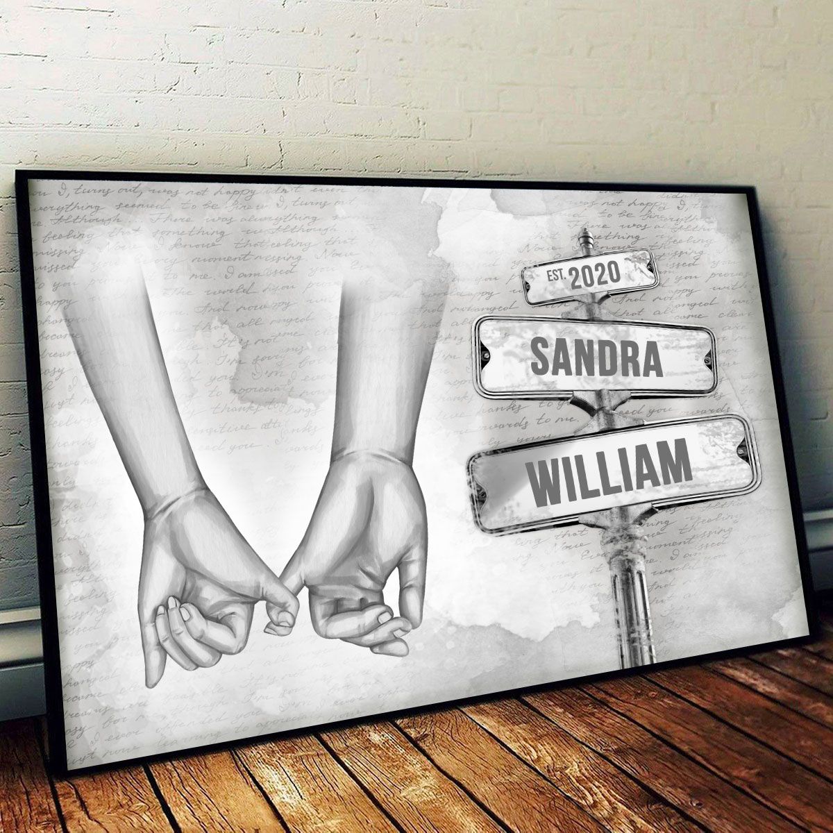 Personalized Vintage Couple Hands Pinky Promise Post Sign Canvas, Valentine's Day Gift Anniversary Gift for Couples
