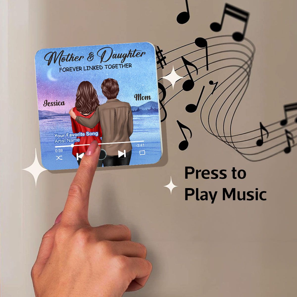 Beautiful Landscape Mother & Daughter Forever Linked Together Personalized Music Fridge Magnet, Heartfelt Mother's Day Gift For Mom, Gift For Daughter