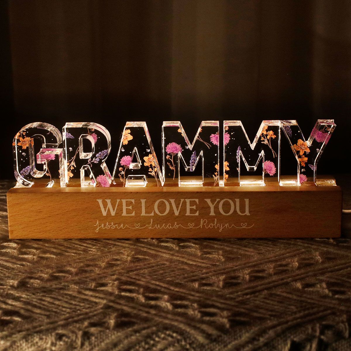 Custom Flower Printed LED Night Light, Birth Month Flower, Mother's Day Gift For Mom, For Grandma, For Wife