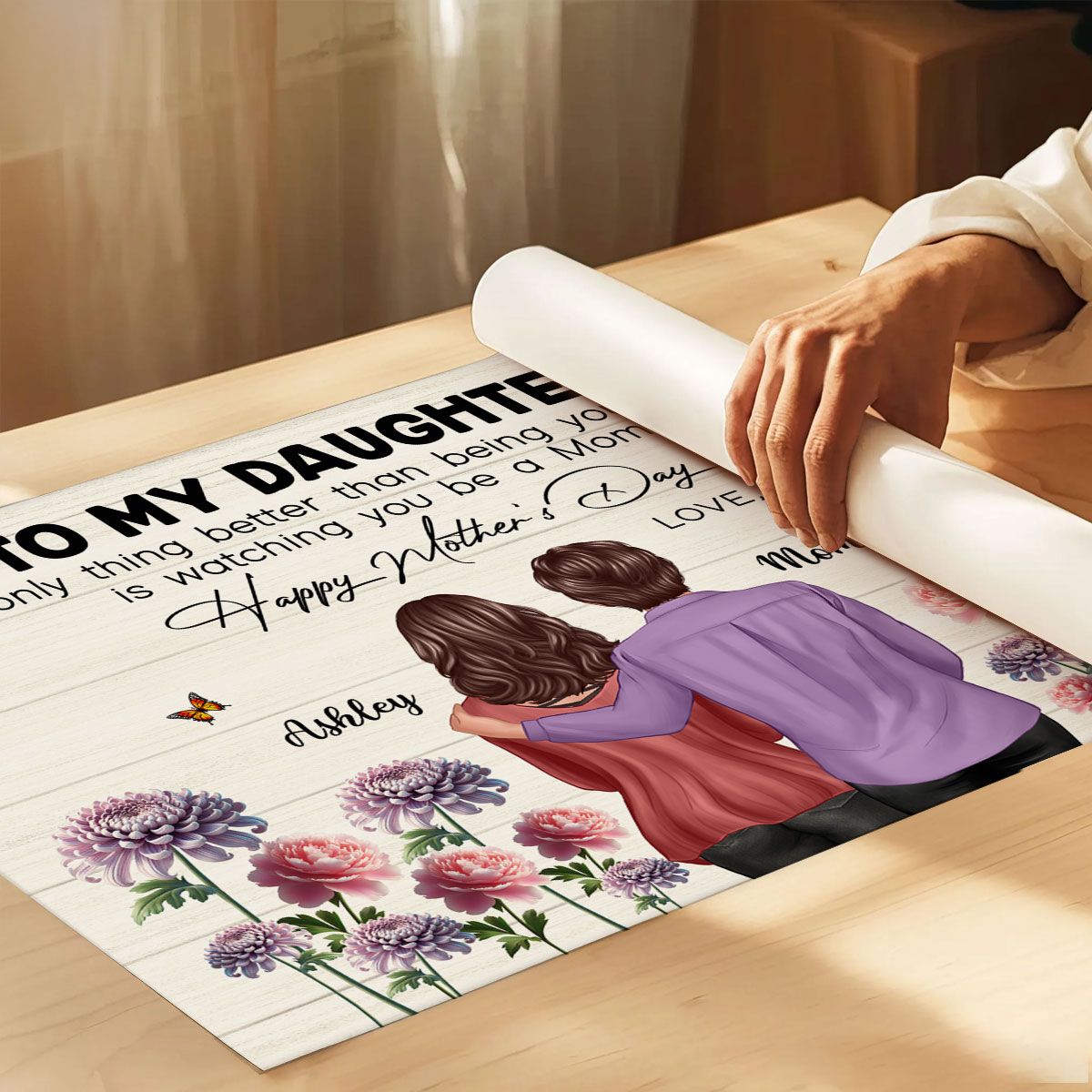 To My Daughter From Mom Happy Mother's Day Birth Flower Personalized Canvas, Mother's Day Gift For Daughter