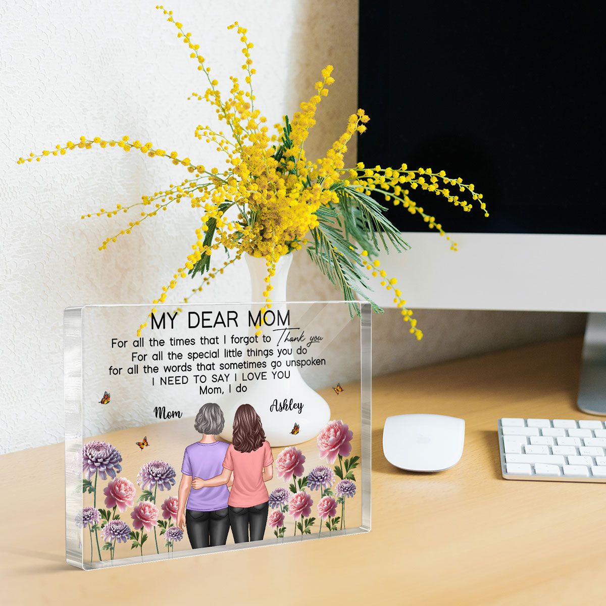 To My Mom Thank You I Love You Happy Mother's Day Birth Flower Personalized Acrylic Block Plaque