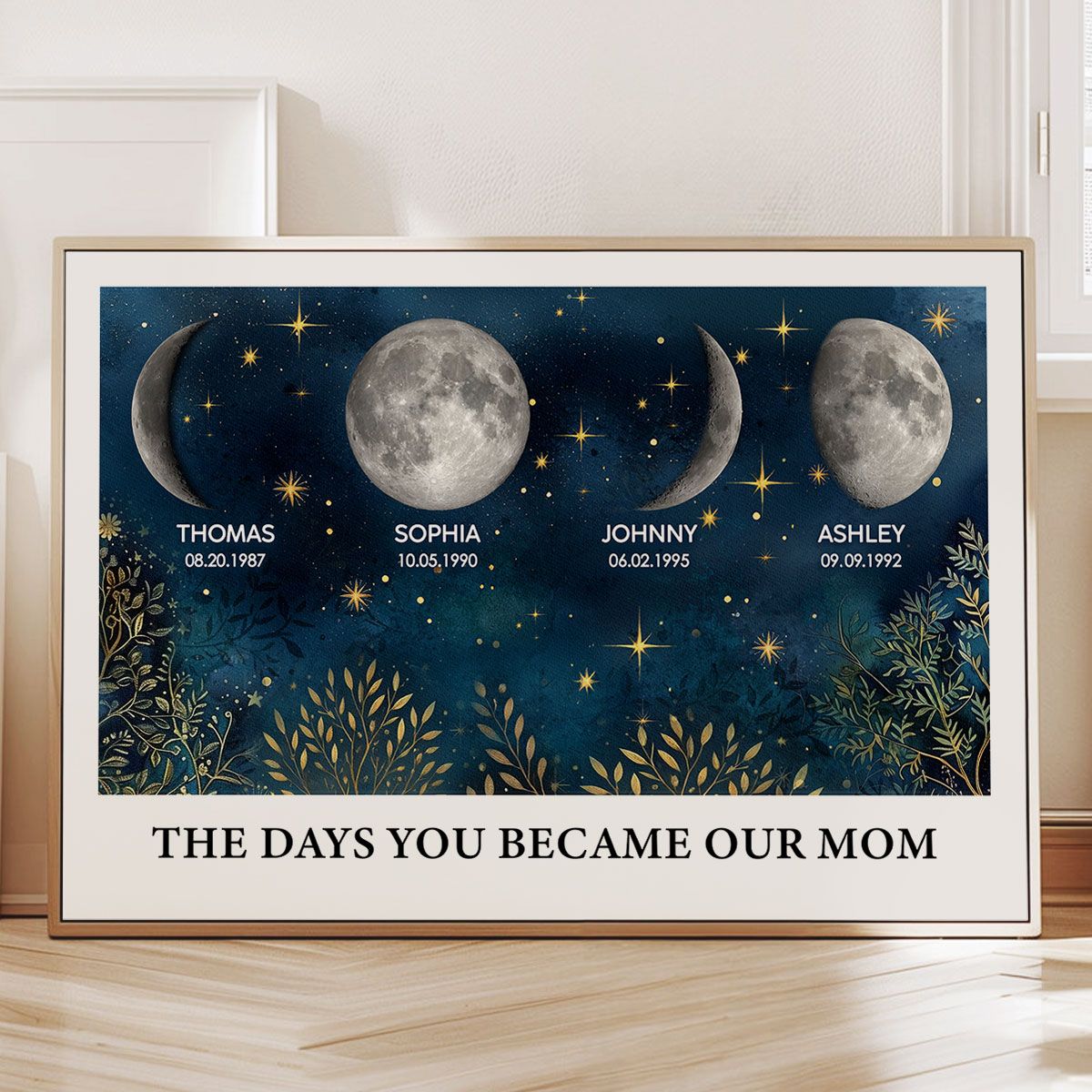 Beautiful Night Sky Custom Birth Moon Phase The Day You Became Our Mom Personalized Canvas, Mother's Day Gift