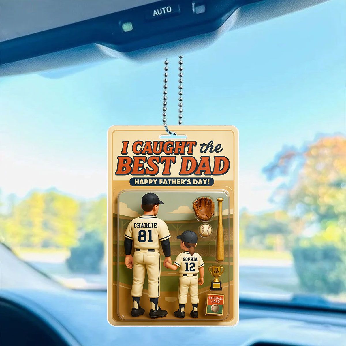 We Caught the Best Dad Baseball Custom Figure Personalized Acrylic Car Hanger, Father's Day Gift for Dads
