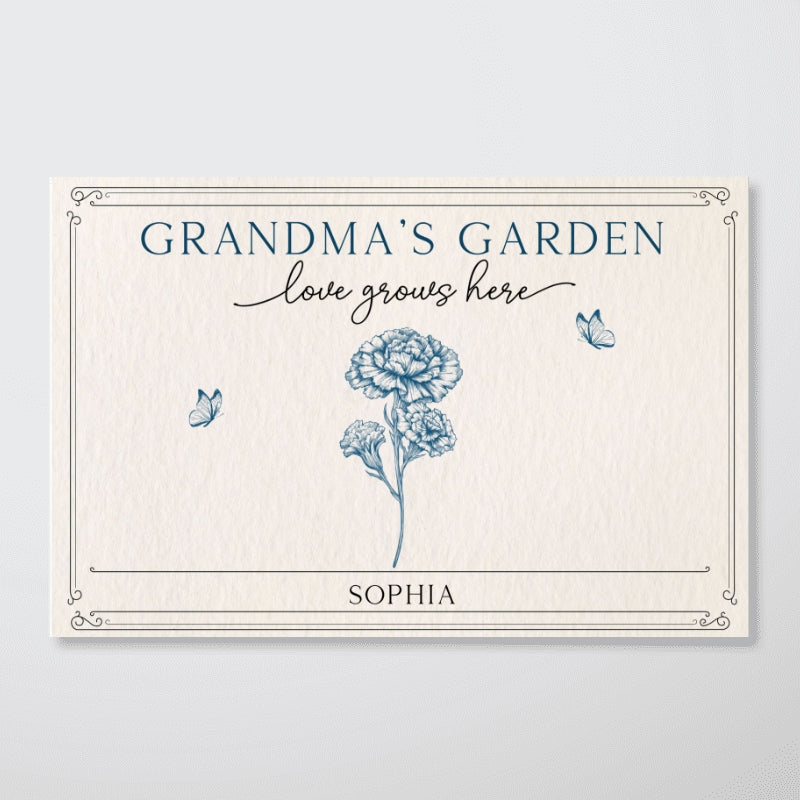 Grandma's Garden Retro Birthmonth Flower Personalized Canvas, Grandkids Names Floral Gift