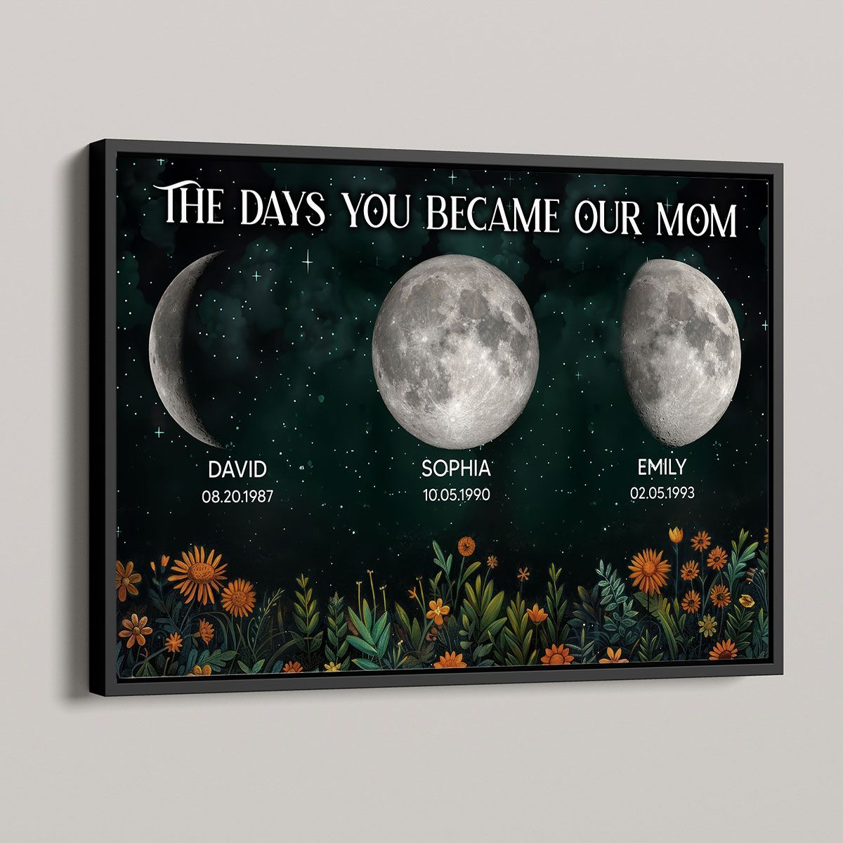 Vintage Flowers The Day You Become Mom Grandma Custom Birth Moon Phase Personalized Canvas, Mother's Day Gift